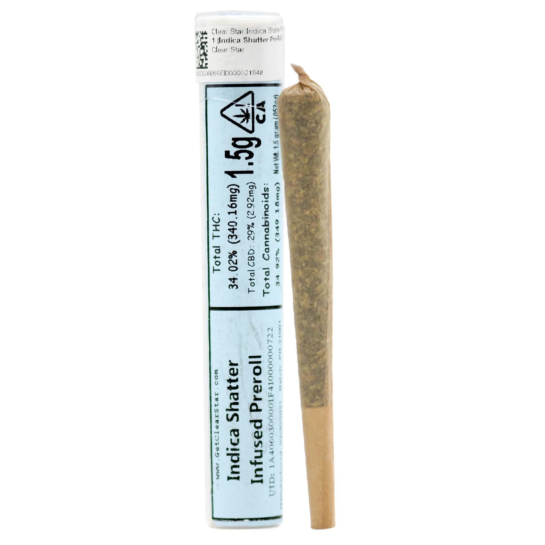 Clear Star Indica Shatter Preroll 1.5g - Indica Shatter Pre-Roll 1.5G